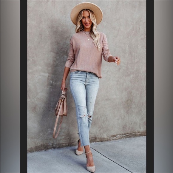 Last 1! #23 Classic Blush Pink Waffle Weave L.S. Top - Picture 13 of 14